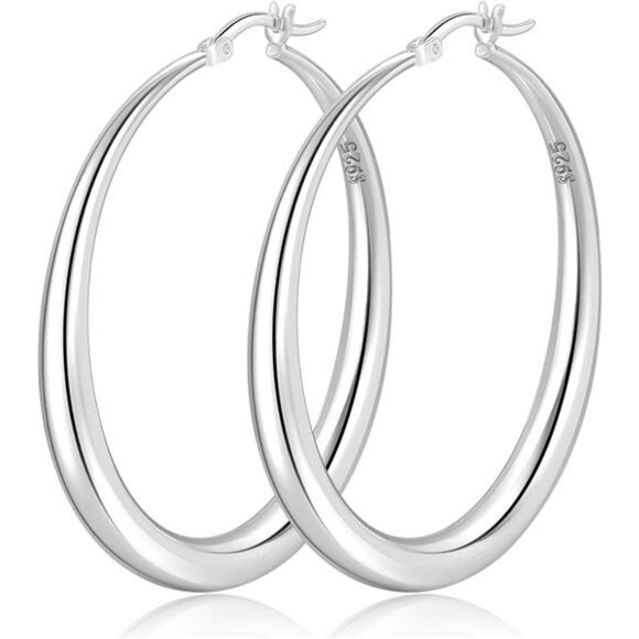 Earrings Jewelry - S925 Sterling Silver Hoop Earrings Large Silver Hoop Earrings for Women Trendy